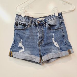 Kancan Rolled Hem Distressed Stretch Jean Shorts Size 25